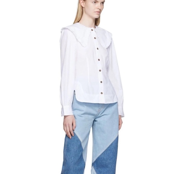 GANNI ruffle collar poplin button up NWOT size 34/ US 2 - Picture 6 of 16